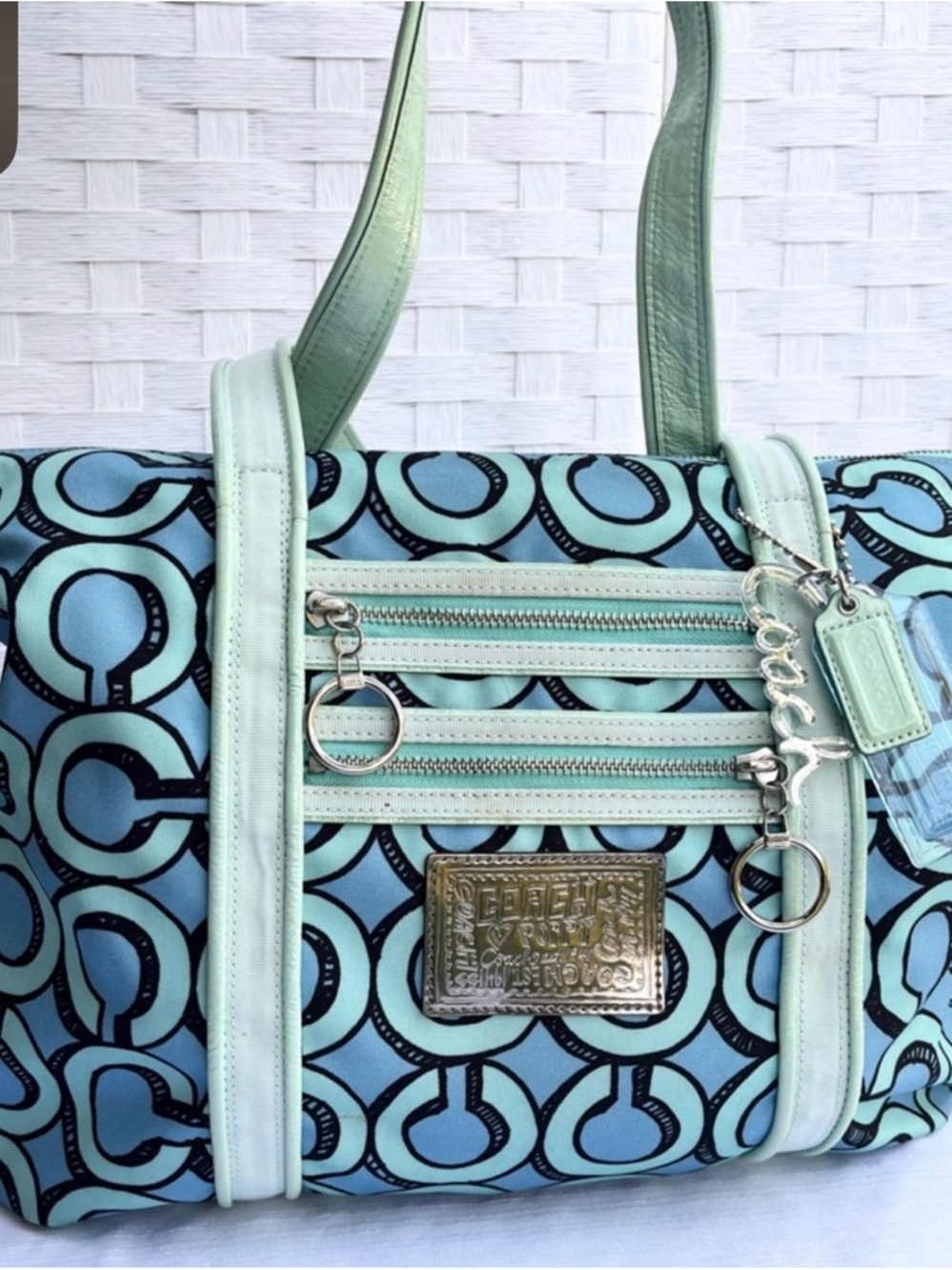 EUC Coach Poppy 3D Fresh Two Tone Blue Signature Tote Circle Print 3 Hang tags!